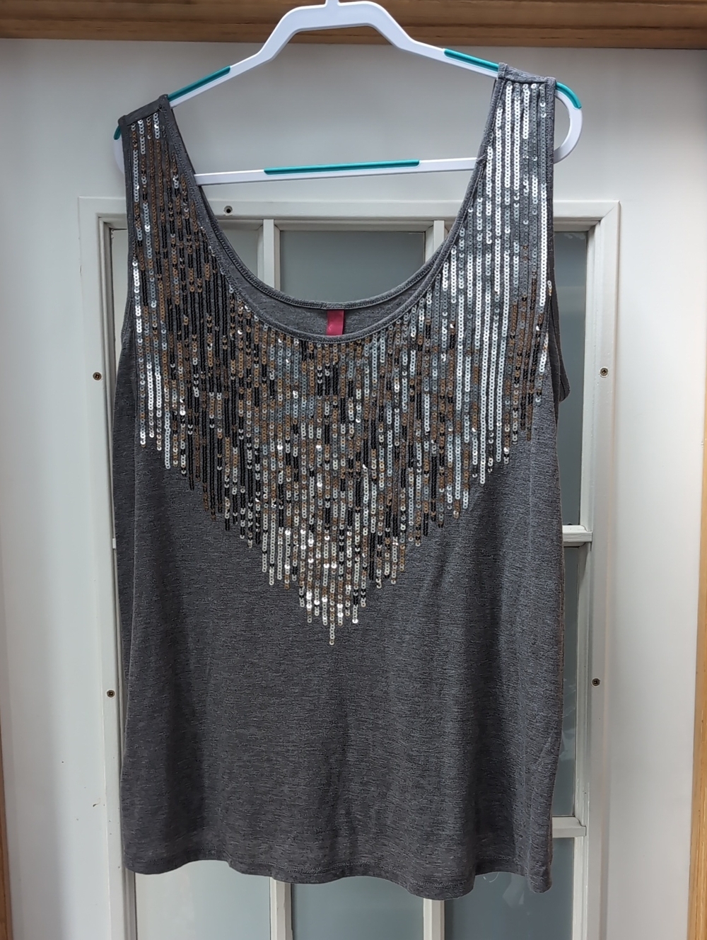 Pure Energy Gray Sequin Scoop Neck Tank